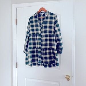 HYFVE Green Plaid Tiered Dress